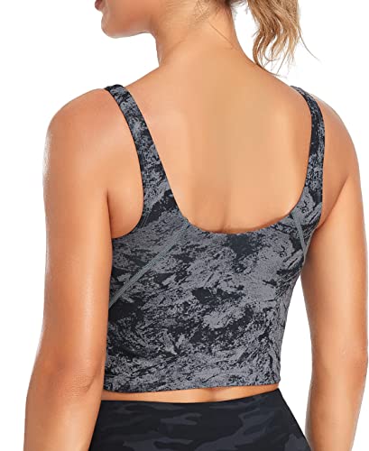 Longline Sports Bra for Women - Padded Crop Tank Top - X-Small Heart Black Carbon