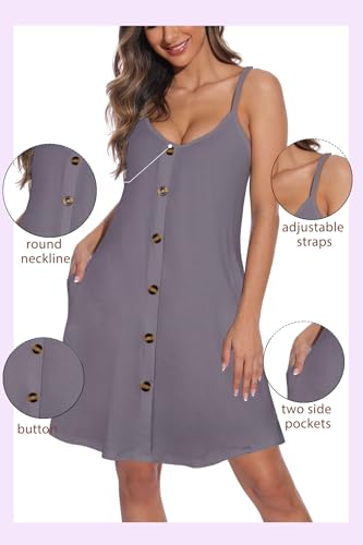 JOELLYUS Summer Women’s Spaghetti Strap Sundress Beach Cover Up Medium Brownish Gray
