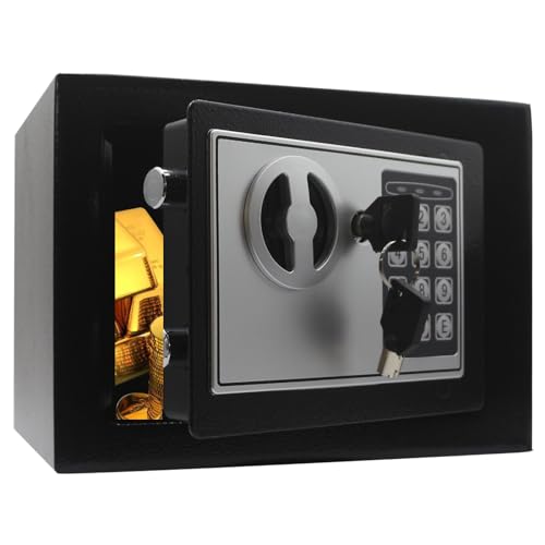 Key and Electronic Security Safe Box Digital Deposit Box for Home Office Hotel Business Lock Box for Cash Jewelry Storage (Black, 0.17 Cubic Feet)