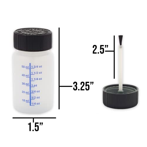 Pack of 4 60cc (2 Ounce) HDPE Bottle with Graduated Markings, Childproof Cap, Mix Ball and Touch-Up Brush for Household or Automotive Paint