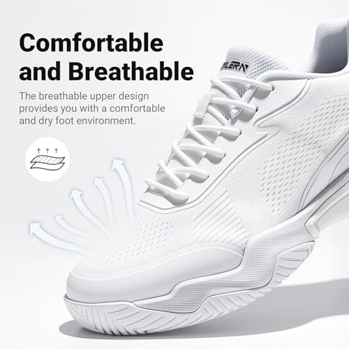 FENLERN Tennis Shoes Men Wide | Pickleball, Racquetball & Running Sneakers – White, Size 10