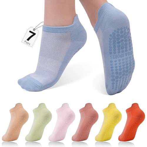 Pilates Socks with Grips for Women - 7 Pairs Multicolor