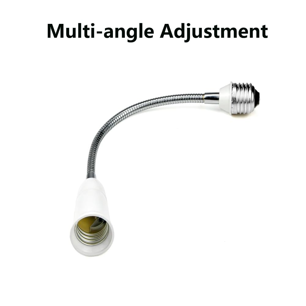 E26/E27 Light Socket Extender Adapter, 30cm/12 inch Light Bulb Extension,E26 to E26 Flexible Extension,360° Bendable Adjustable Standard E26/E27 Bulb Screw Base Extender Adapte,White (2 Pack)