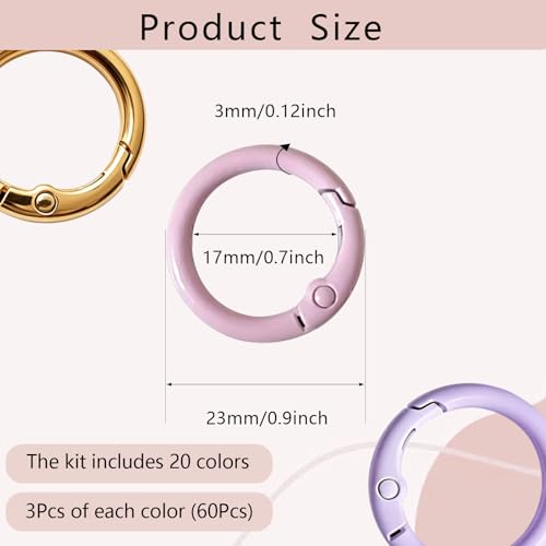 Hordolry Colorful 60Pcs Metal Carabiner Key Rings Bulk for DIY Keychains & Bag Charms