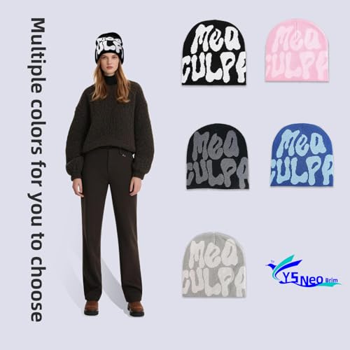 Y2K Beanie for Women & Men - Unique Pattern Design, One Size Black Grey