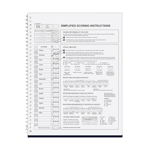 Baseball Softball Scorebook - 35 Games, 8.5" x 11" - Horizontal