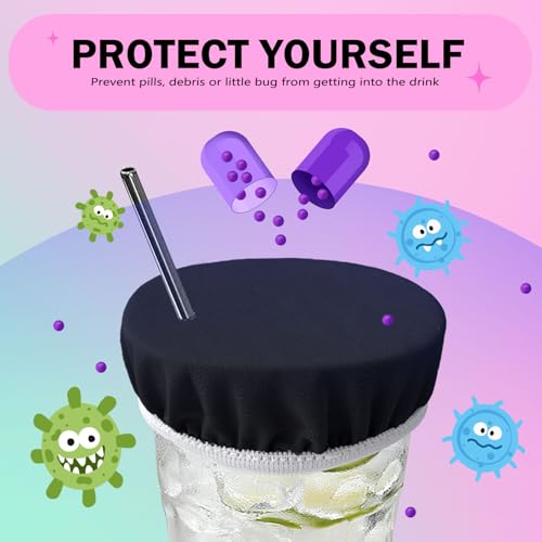 Reusable Drink Cover with Straw Hole - Midnight Black