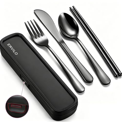 Stainless Steel Travel Utensil Set with Case - Black