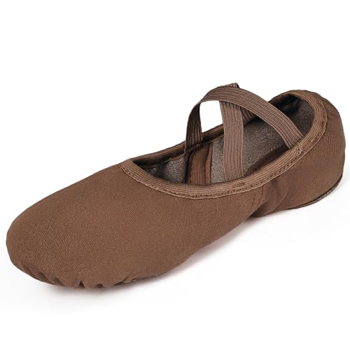 Dynadans Coffee Split Sole Canvas Ballet Shoes for Women & Girls - Stretchable, Comfortable Dance Footwear