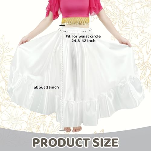 Baisdan White Satin Flamenco & Belly Dance Skirt for Women - One Size