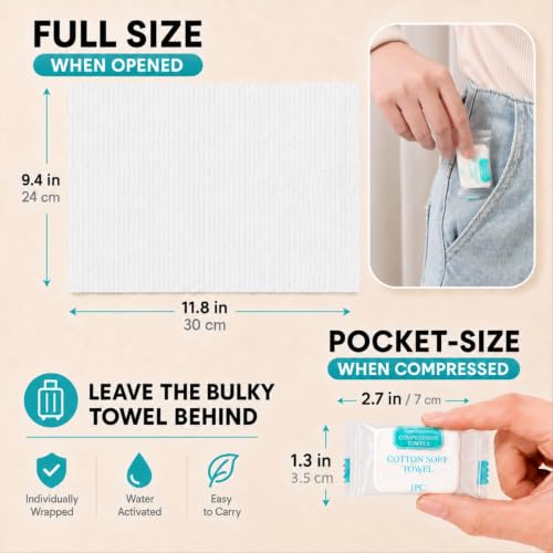 Disposable Travel Washcloths - 25 Count, Extra Thick & Quick-Expanding