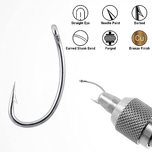 Curved Shank Fly Tying Hooks - 100 Pack #14 Nickel for Freshwater & Saltwater