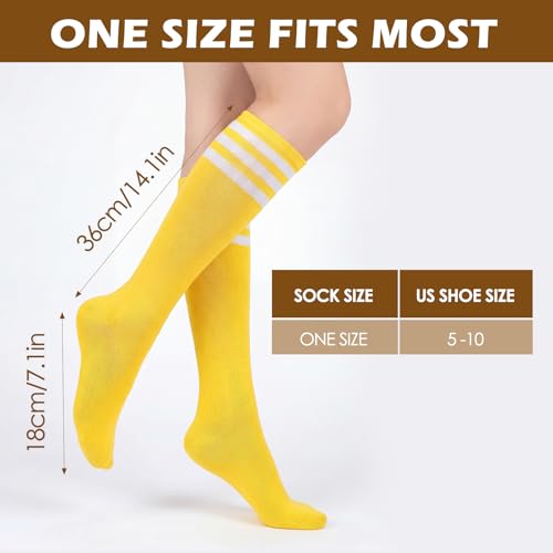 Womens Athletic Knee High Socks - Yellow & White Stripes, One Size