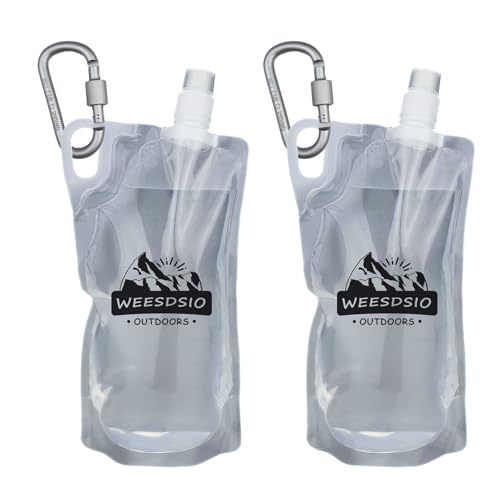 Weesdsio 33oz 2-Pack Collapsible Water Bottles with Mountaineering Buckles - BPA-Free, Foldable for Hiking Camping Running Cycling