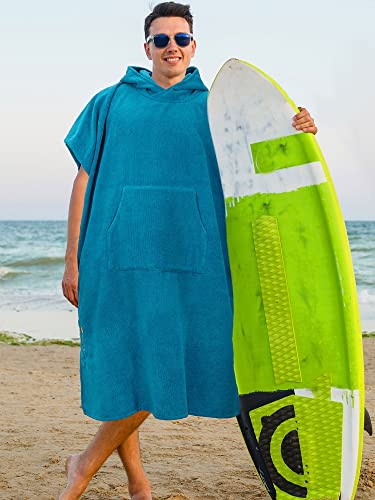 Surf Poncho Changing Robe with Hood - Sea Blue Microfiber Towel
