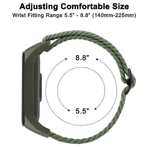 Nylon Bands for Xiaomi Mi Band 7/6/5/4/3 - 2 Pack Soft Braided Straps - Black & Green