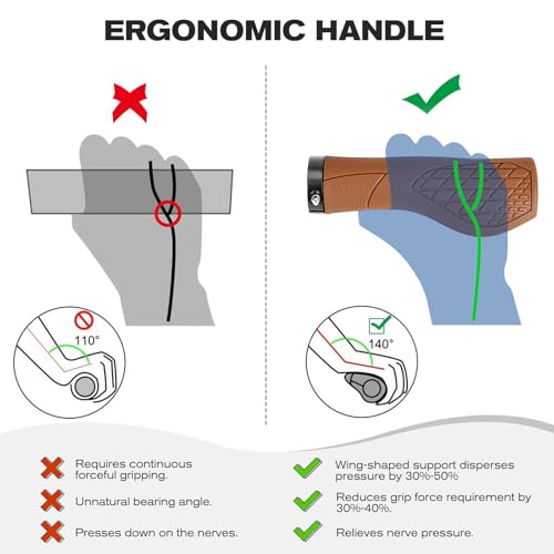 GXCROR Brown Bicycle Handlebar Grips - Ergonomic Shock-Absorbing Silicone, 22.2mm, Non-Slip Pattern, Universal Fit