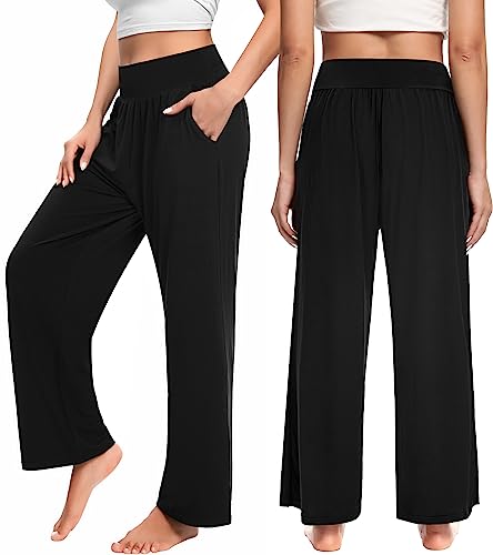 Olikeme Womens High-Waisted Wide-Leg Yoga Pants with Pockets