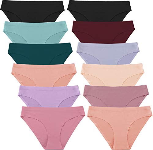 FINETOO 12-Pack Women's Seamless Cheeky Bikini Underwear XS-XL - No Show Invisibles