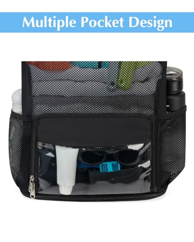 Ecosmile Drawstring Beach Backpack with Shoe Compartment & Wet Pocket - Black