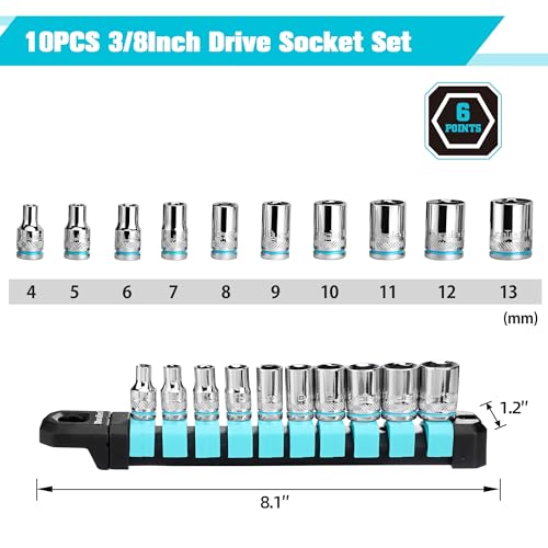 DURATECH 1/4" Drive Socket Set, Metric Socket Set 10PCS, Mechanic Metric Socket Sets with Storage Rack, 6-Point Shallow Socket Set, 4mm, 5mm, 6mm, 7mm, 8mm, 9mm, 10mm, 11mm, 12mm, 13mm