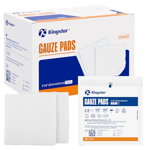 2x2 Inch Sterile Cotton Gauze Pads 12-Ply Bulk First Aid Wound Dressings - 100 Pack
