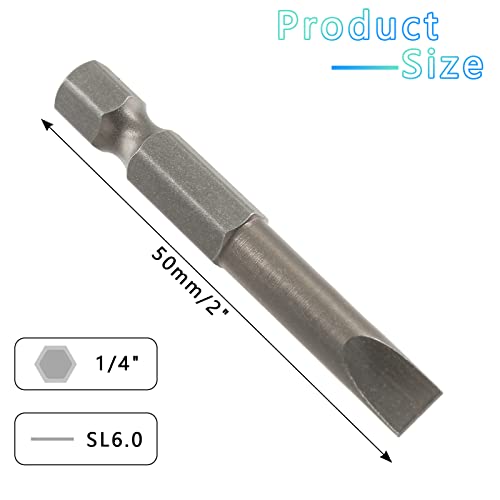 10 Pcs SL6 Magnetic Slotted Screwdriver Bits S2 Steel Flat Head Screwdriver Bits with 1/4 Inch Hex Shank, 2 Inch Length