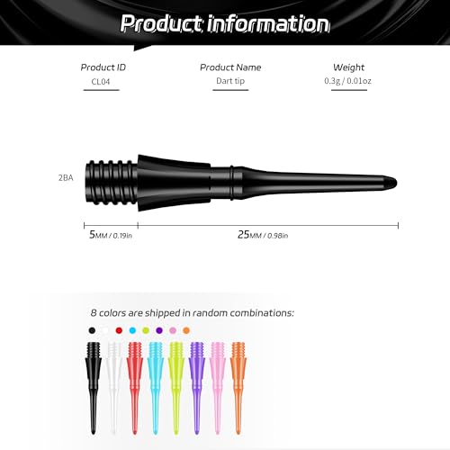 2BA Thread Soft Tip Dart Points - 100 Pack - 8-Color Mix