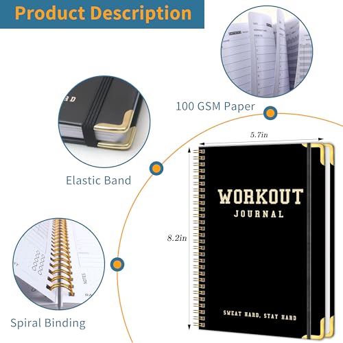 Fitness Workout Journal & Log Book - A5 Size, Black