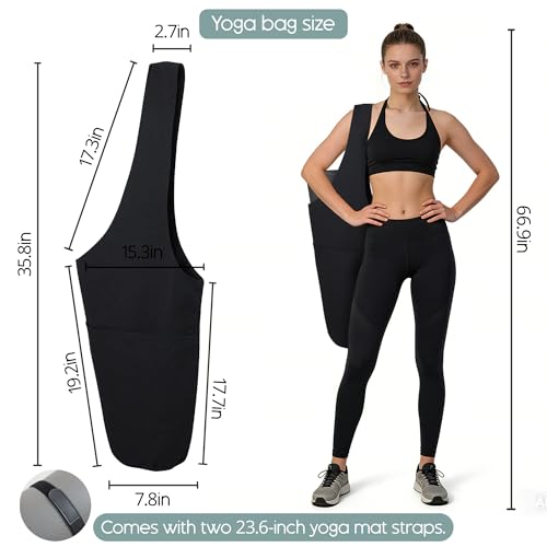 Heavy Duty Cotton Canvas Yoga Bag with Multi-Pockets - Black