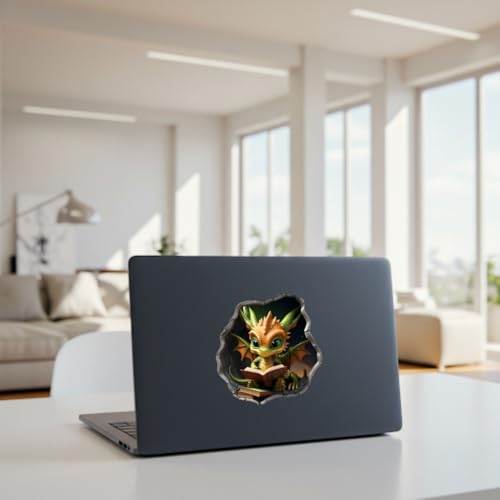 Dragon Reading in Wall Hole Decal, 3D Wall Sticker, 5 in, Pack of 2 (Green)