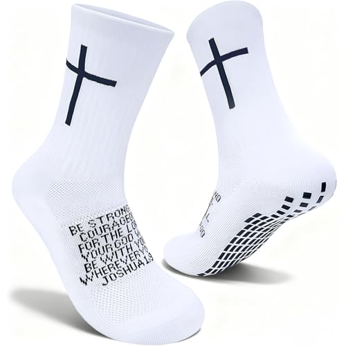 Men's Christian Grip Socks - Anti-Slip Design, Joshua 1:9