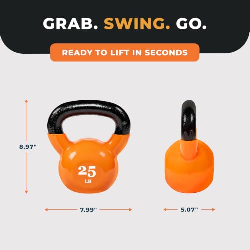 Fitvids 25lb Cast Iron Kettlebell for Strength Training Home Gym Equipment