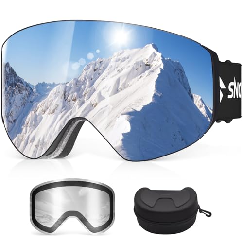 Ski Goggles with UV400 Anti-Fog Magnetic Lenses - Silver + Clear