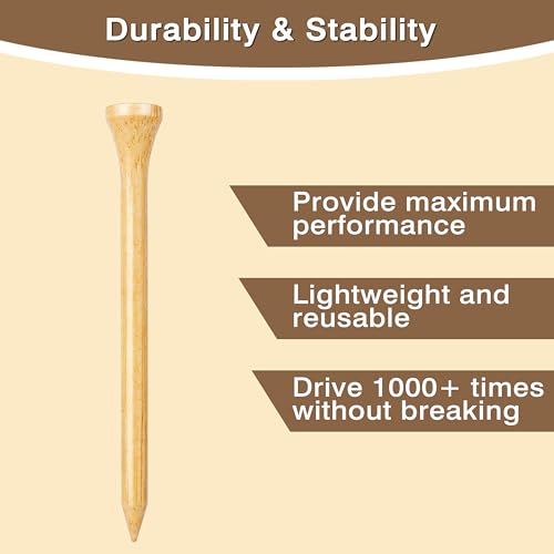 BIRDIEBLAST Natural Bamboo Golf Tees 3-1/4 Inch, 200 Pack, Reduces Friction & Side Spin