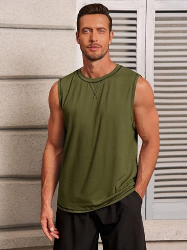 Men's Workout Tank Top - Sleeveless Crewneck - X-Large Army Green