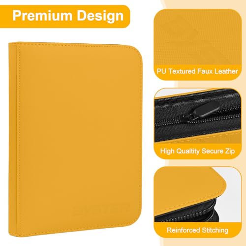 Yellow 4 Pocket Card Binder by BYSTER, 160 Capacity, Waterproof PU Cover