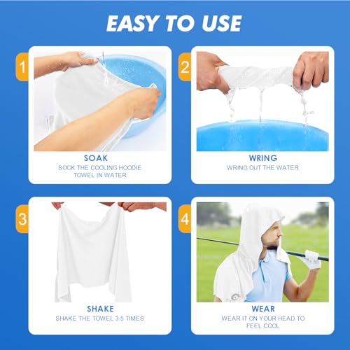 Cooling Hoodie Towel for Neck & Face - Instant Cooling, UPF 50 - White