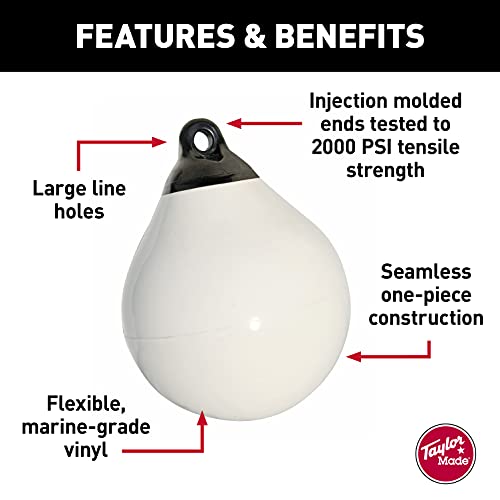 TaylorMade Tuff End 9" White Buoy – Marine-Grade Vinyl, 25-40 ft Boats, Tri-Valve