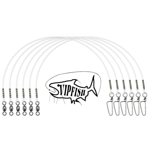 Fluorocarbon Fishing Leader with Snaps & Crane Swivel - 20LB, 8" (6 Pack)