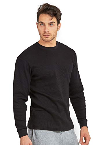 X-Large Black Men's Waffle-Knit Thermal Top - Heavy Weight Cotton