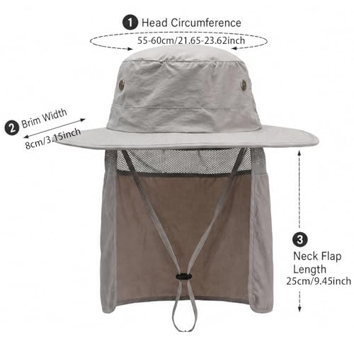 Wide Brim Sun Hat for Men & Women with Neck Flap - Khaki
