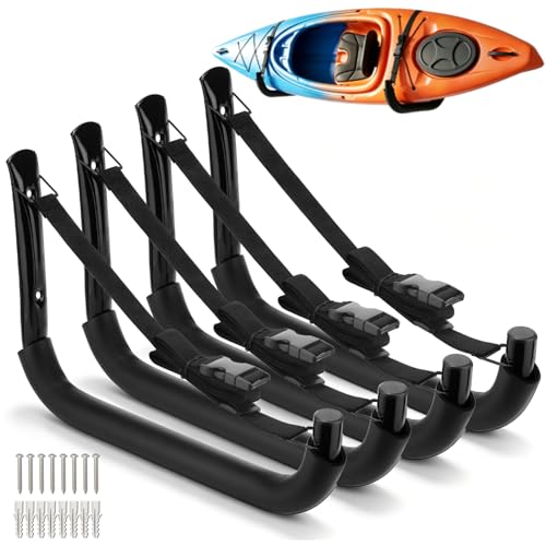 Vahodegn Heavy Duty Kayak Storage Rack Wall Mount with Adjustable Straps, Pack of 4 (10.6" x 15.5")