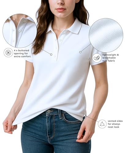 Andrew Scott Women's Golf Polo Shirts 3-Pack | Quick Dry V-Neck Collared Tops for Women