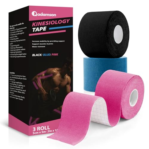 Kinesiology Tape – Elastic Muscle Support Tape 2" x 16 ft – 3 Rolls (Black, Blue, Pink)