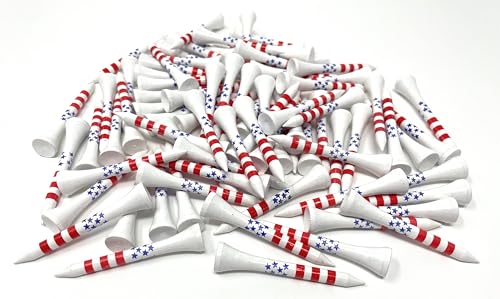 2 1/8” Wooden Golf Tees - USA Stars & Stripes Design - 80 Count