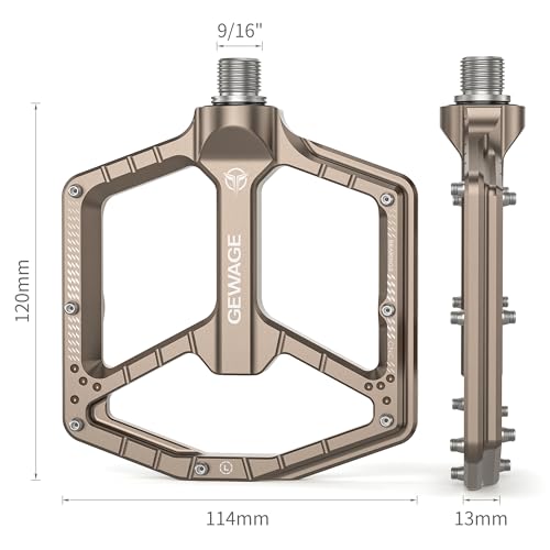 GEWAGE Brown Aluminum Flat MTB Pedals with Anti-Slip Pins & Sealed Bearings