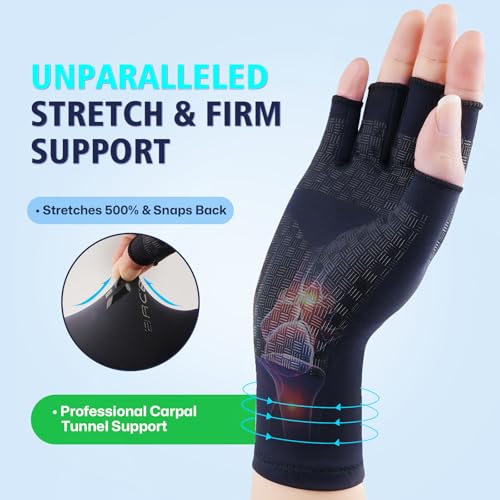 BRCEJTPA Upgraded Extra Firm Compression Arthritis Gloves Women Men, Medium, Blue
