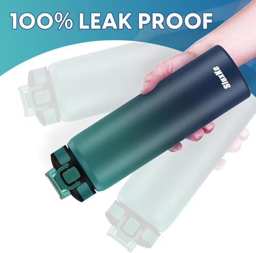 SLUXKE 33.8oz Insulated Stainless Steel Water Bottle with Straw - Blue, 1L, Leak-Proof, BPA-Free, Camping & Sports