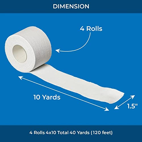 Athletic Sports Tape - 4 Adhesive Rolls - Skin Friendly - 40 Yards